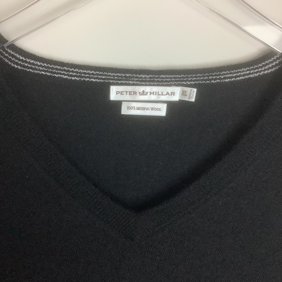 Peter Millar Men's Black 100% Merino Wool V Neck Sweater XL - Picture 2 of 9
